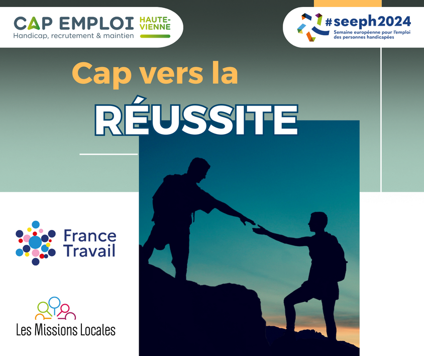 Affiche avec le date le mardi 19 novembre 2024, le lieu hôtel de région nouvelle aquitaine 27 boulevard de la corderie 87000 Limoges sur inscription via votre conseiller cap emploi